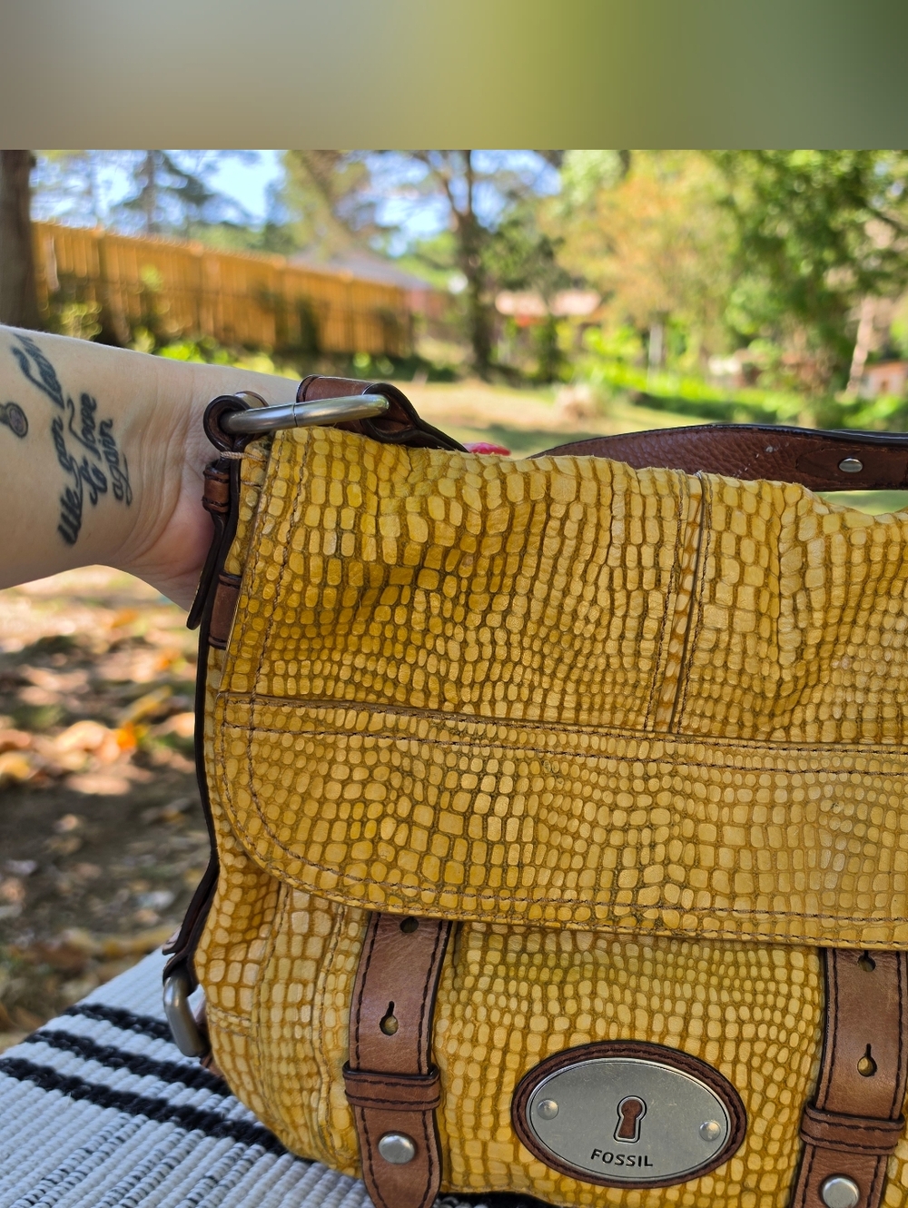Croc-embossed leather Fossil Maddox crossbody bag. 
